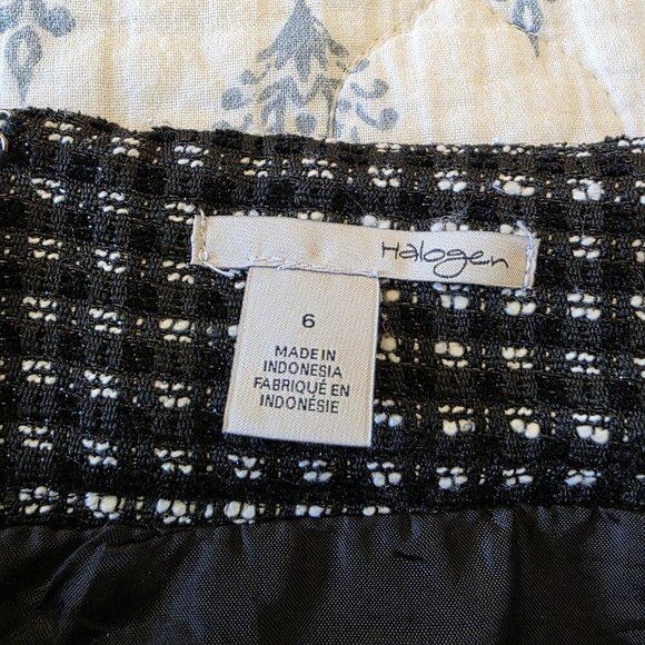 Halogen Women’s Black White Tweed A-Line Skirt Size 6 Lined Side Zip Pockets - Picture 13 of 14